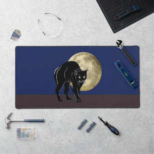 Halloween Prowling Black Cat On A Full Moon Night Desk Mat