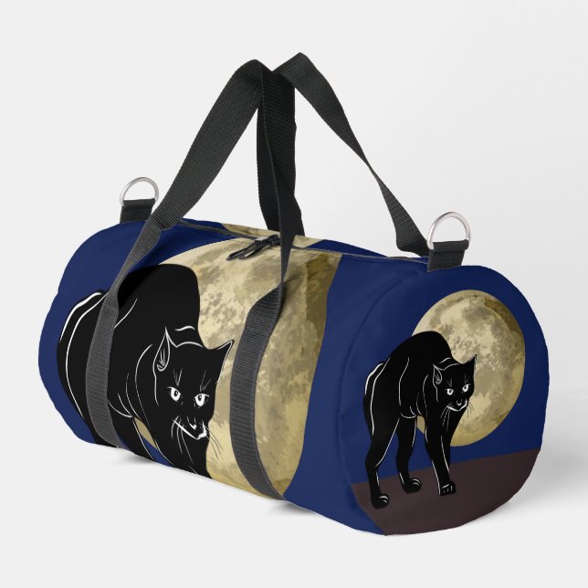 Halloween Prowling Black Cat On A Full Moon Night Duffle Bag (Left Corner)