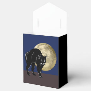 Halloween Prowling Black Cat On A Full Moon Night Favor Box