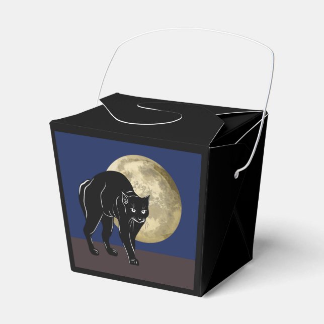 Halloween Prowling Black Cat On A Full Moon Night Favor Box (Front Side)