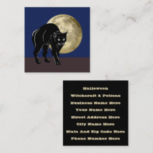 Halloween Prowling Black Cat On A Full Moon Night Square Business Card