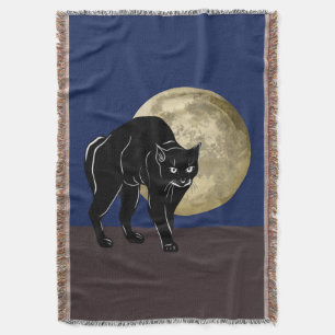 Halloween Prowling Black Cat On A Full Moon Night Throw Blanket