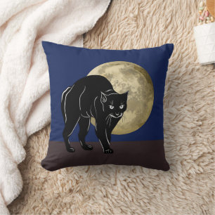 Halloween Prowling Black Cat On A Full Moon Night Throw Pillow