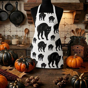 Halloween Prowling Black Cat Silhouette Drawing Apron