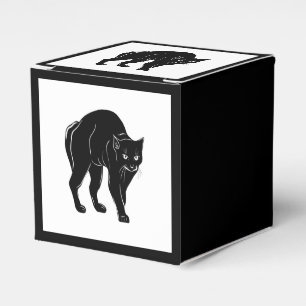 Halloween Prowling Black Cat Silhouette Drawing Favor Box