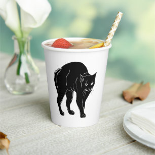 Halloween Prowling Black Cat Silhouette Drawing Paper Cups