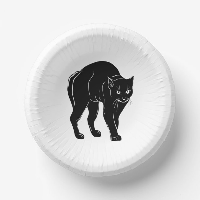 Halloween Prowling Black Cat Silhouette Drawing Paper Plate (Front)