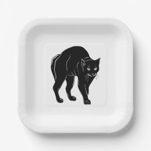Halloween Prowling Black Cat Silhouette Drawing Paper Plate