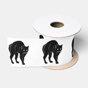 Halloween Prowling Black Cat Silhouette Drawing Satin Ribbon