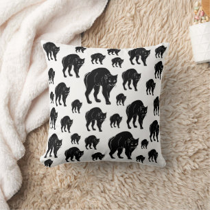 Halloween Prowling Black Cat Silhouette Drawing Throw Pillow
