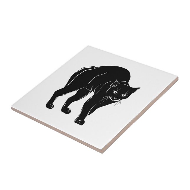 Halloween Prowling Black Cat Silhouette Drawing Tile (Side)