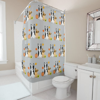Halloween pug and boston terrier shower curtain