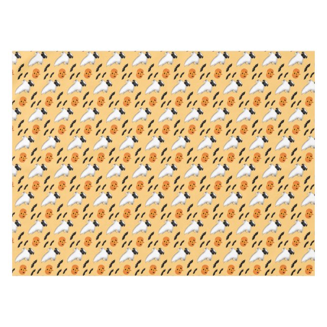 Halloween Pug Ghost Cute Pumpkin Bats Yellow   Tab Tablecloth (Front (Horizontal))