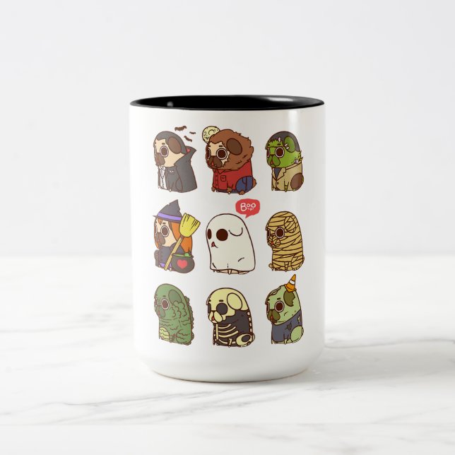 Halloween Pug Horror Costumes Gift Ideas Two-Tone Coffee Mug (Center)