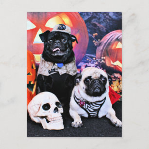 Halloween - Pug - Ruffy and Lola Postcard