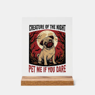 Halloween Pug Shirt with Spooky Graveyard Vintage  Acrylic Sign