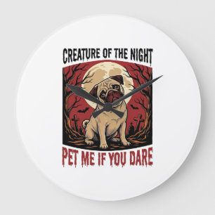 Halloween Pug Shirt with Spooky Graveyard Vintage  Large Clock