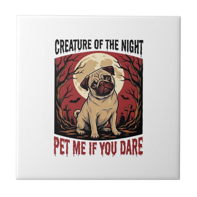 Halloween Pug Shirt with Spooky Graveyard Vintage  Tile (Front)