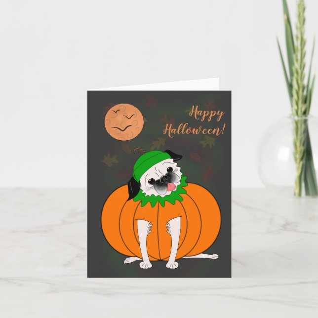 Halloween Pug: Spooky Greeting Card (Front)
