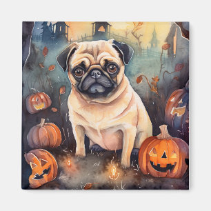 Halloween Pug With Pumpkins Scary Magnet