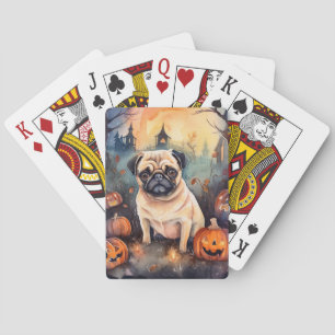Halloween Pug With Pumpkins Scary Playing Cards