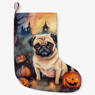 Halloween Pug With Pumpkins Scary Small Christmas Stocking