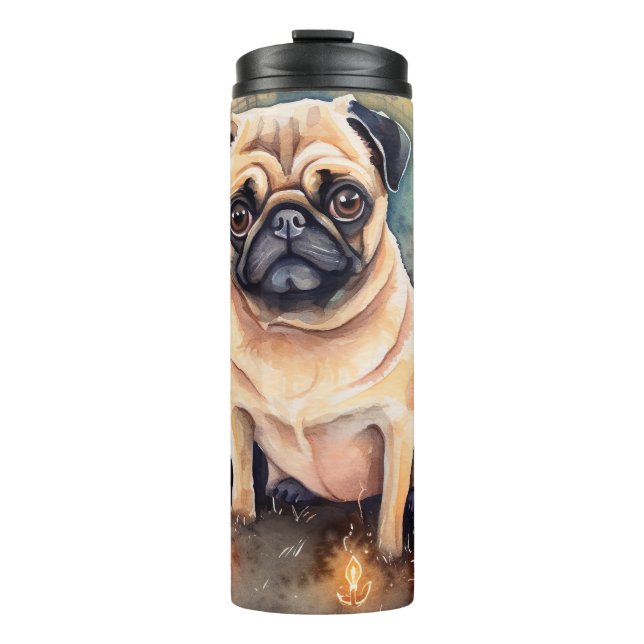 Halloween Pug With Pumpkins Scary Thermal Tumbler (Front)