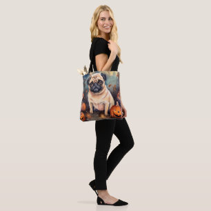 Halloween Pug With Pumpkins Scary Tote Bag