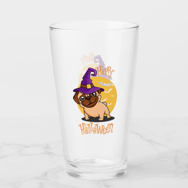 Halloween Puggy Glass Tumbler (Front)
