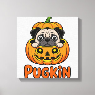 Halloween Pugkin, Pumpkin Pug Dog Canvas Print