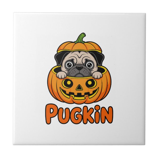 Halloween Pugkin, Pumpkin Pug Dog Tile (Front)