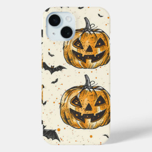 Halloween Pumpkin and Bats Pattern Vintage Fall  iPhone 15 Case