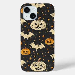 Halloween Pumpkin and Bats Pattern Vintage Fall iPhone 15 Case
