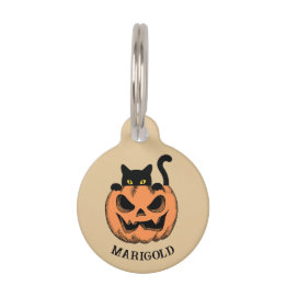Halloween Pumpkin and Black Cat Personalized Pet Tag