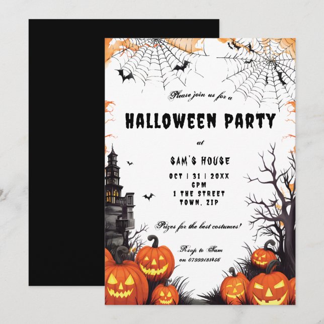 Halloween pumpkin and cobwebs party  invitation (Front/Back)