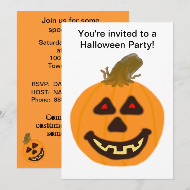 Halloween Pumpkin and Ghost Party Invitation (Front/Back)