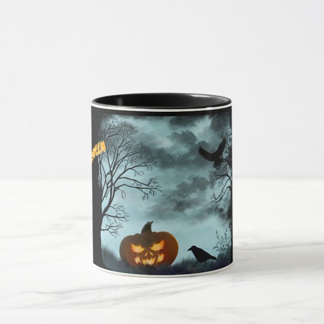 Halloween pumpkin and raven mug (Center)