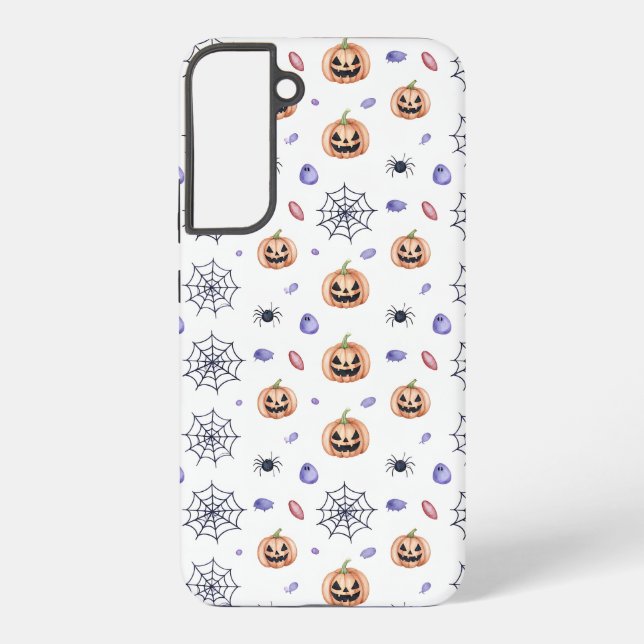 Halloween Pumpkin and Spider Web Pattern Samsung Galaxy S22+ Case (Back)
