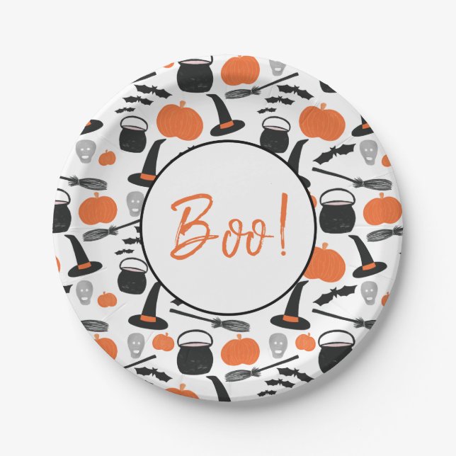 Halloween Pumpkin and Witches Boo Paper Plate (Front)