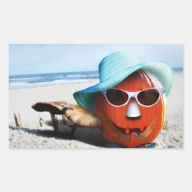 Halloween Pumpkin At The Beach Sticker (Front)