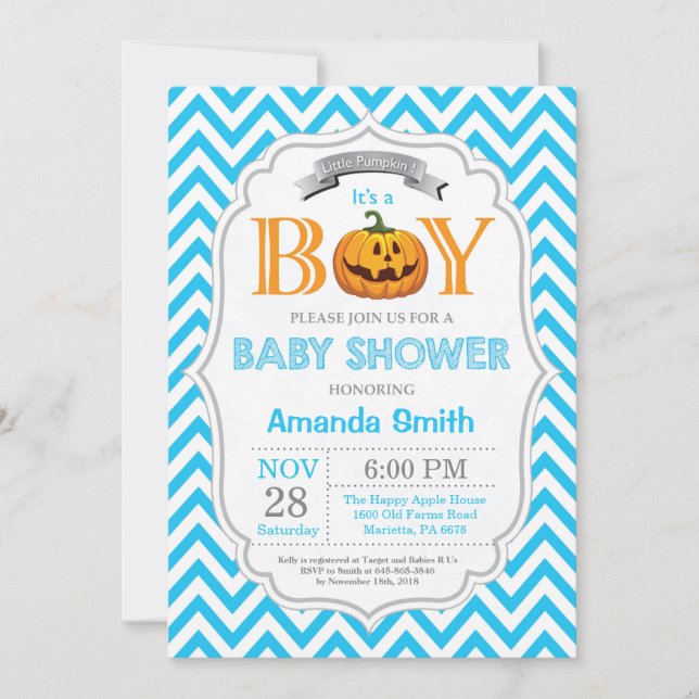 Halloween Pumpkin Baby Shower Invitation Boy (Front)