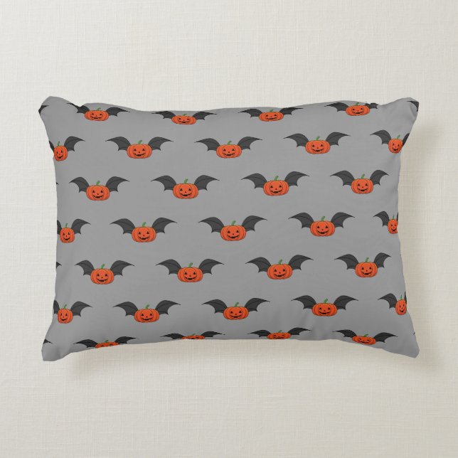 Halloween Pumpkin Bat Accent Pillow (Front)
