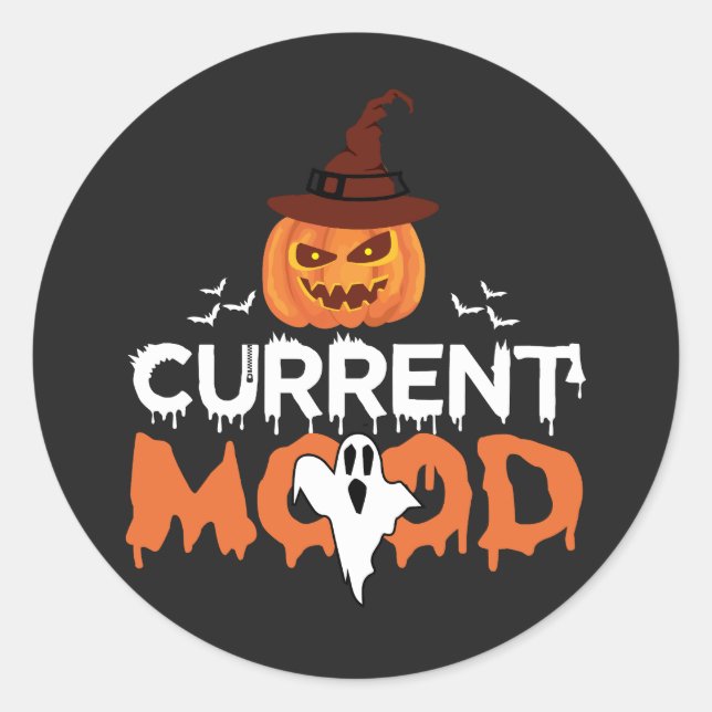 Halloween Pumpkin Bat Current Mood Horror Classic Round Sticker (Front)