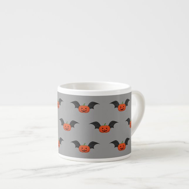Halloween Pumpkin Bat Espresso Cup (Front Right)