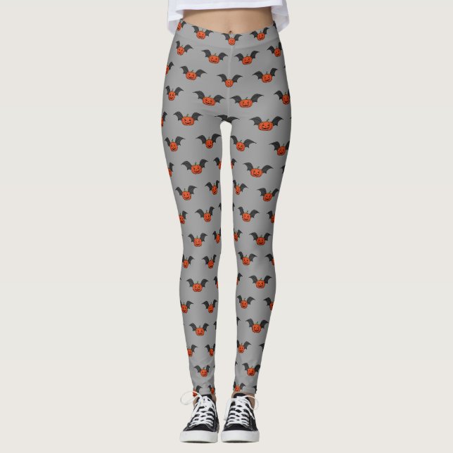 Halloween Pumpkin Bat Leggings (Front)