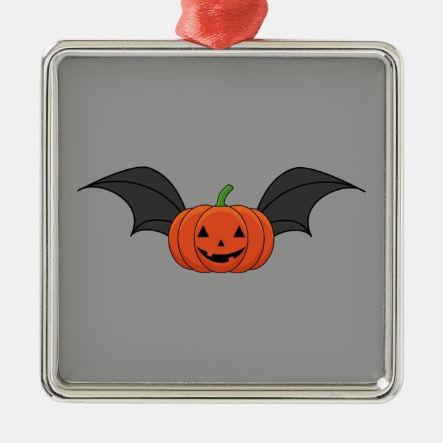Halloween Pumpkin Bat Metal Ornament (Front)