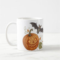 "Halloween Pumpkin & Bat Pattern Mug"