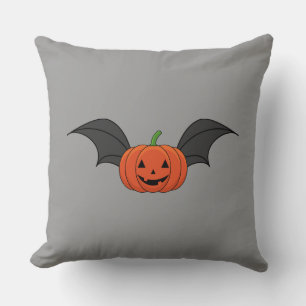 Halloween Pumpkin Bat Throw Pillow