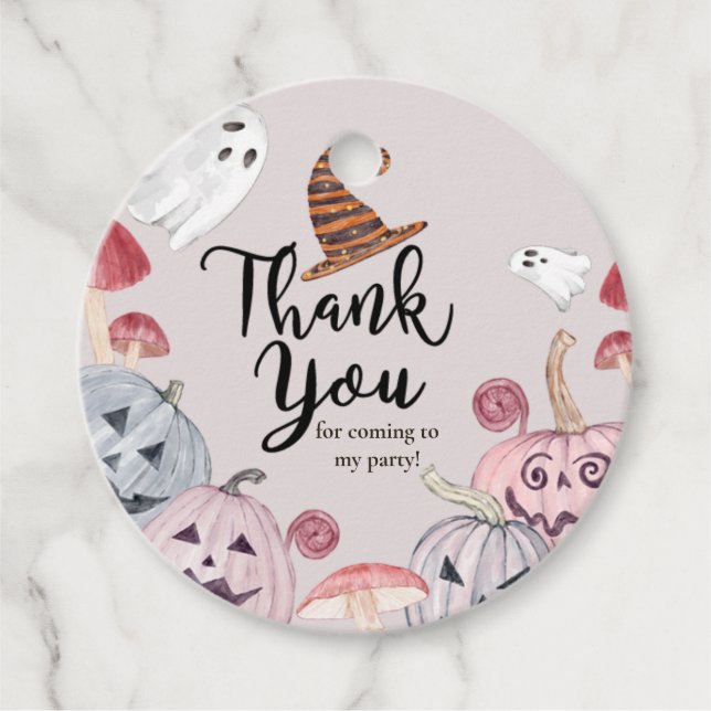 Halloween Pumpkin Birthday Circle Thank You Tag (Front)