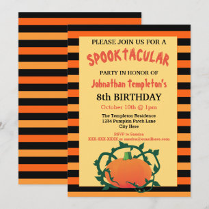 Halloween Pumpkin Birthday Party Invitations